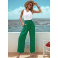 thumbnail image 4 of Women'S Wide Leg Lounge Pants with Pockets High Waisted Adjustable Tie Knot Loose Trousers Green M, 4 of 8