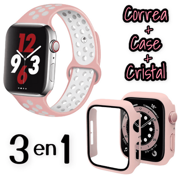 Correas para Apple Watch compatible con 38mm / 40mm + Case protector de pantalla con Cristal Templado. Estilo Sport, ideal para hacer ejercicio. Mamá Pulpo Sport con case
