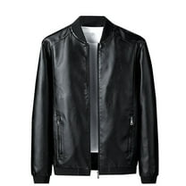Clearance 2024! ZVNAΖH Mens Leather Jacket with Zipper Pockets Lightweight Fashion Motorcycle Leather Jackets Coat