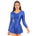 thumbnail image 2 of inlzdz Womens Glossy Long Sleeve Ruffled Dress Ballet Dance Skirted Leotard Blue M, 2 of 7