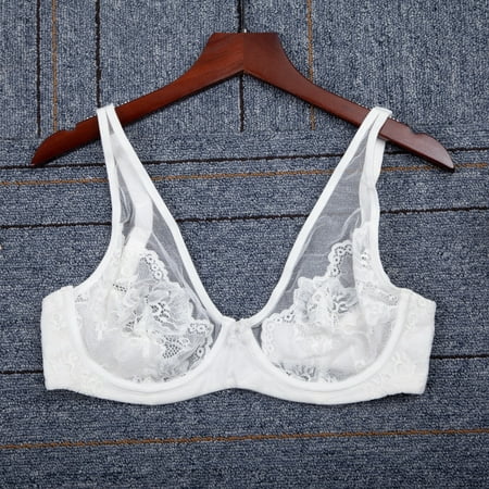 

Toyella Underwire Mesh Lace Underwear BCD Cup Bra White 80B