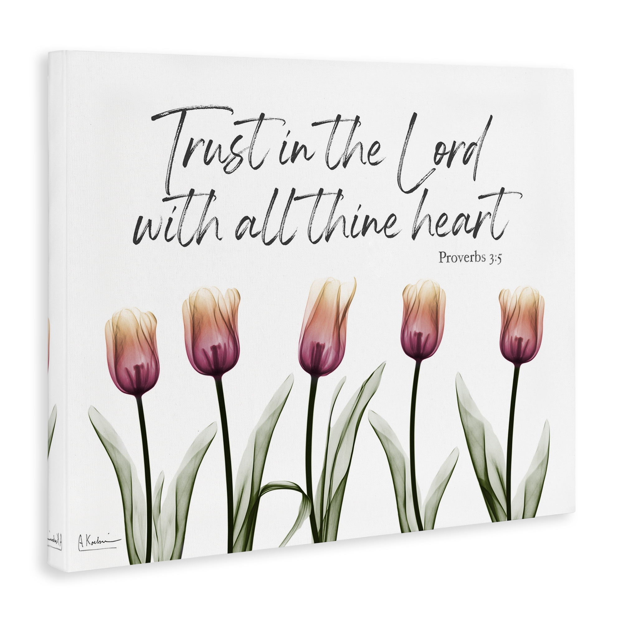 Stupell Industries Trust The Lord Tulips Religious Painting Gallery Wrapped Canvas Art Print Wall Art, 20 x 16