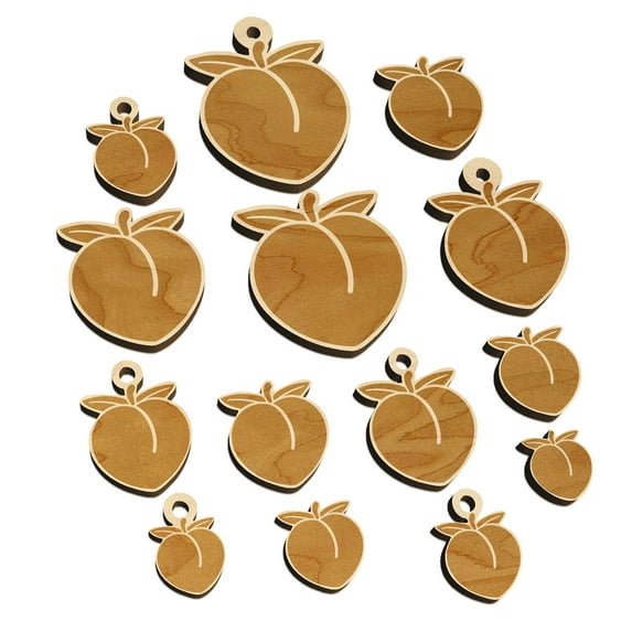 Plump Peach Solid Wood Mini Charms Shapes DIY Craft Jewelry - With Hole - 25mm (7pcs)