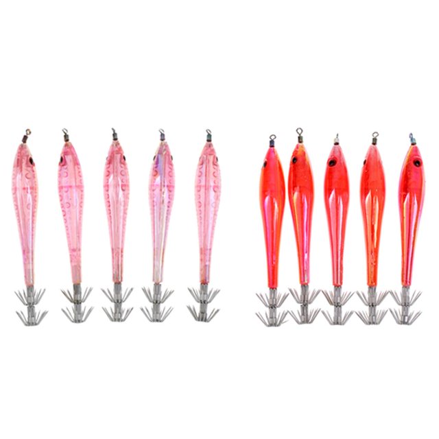 10pcs Set Señuelos de Pesca Duros de Agua de Salada Cebos de Calamar de Brillo Luminoso Anzuelo de Plantilla Sharpla