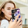 thumbnail image 4 of Allytech Floral Series Soft TPU Back Cover Ring Holder Kickstand Bumper Translucent Shockproof Slim Shell Cell Phone Case Cover for Apple iPhone 12, Purple Flower, 4 of 4