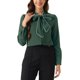 thumbnail image 1 of Blusa de trabajo de manga larga con cuello atado y botones para mujer INSPIRE CHIC en verde oscuro M, 1 of 6