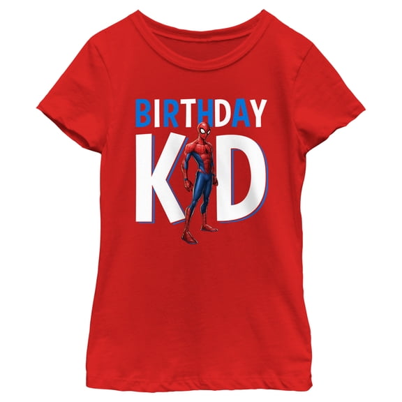 Girl's Marvel Birthday Kid Superhero  Graphic Tee Red Large