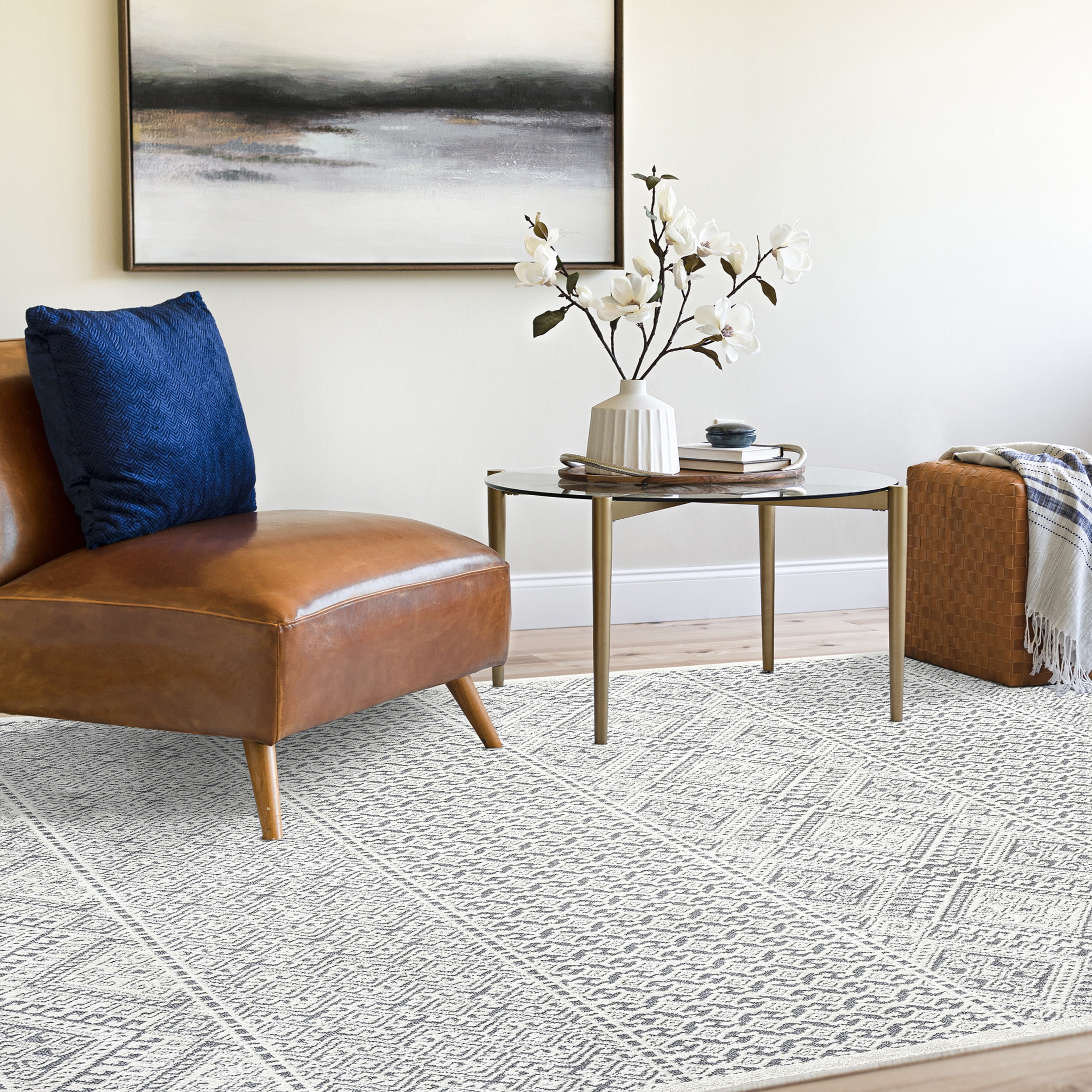 Bliss Rugs Moroccan Area Rug for Living Room, Farmhouse, Bedroom, Geometric Tribal Dining Room Rug | Cream, 5' x 8'(5'3''x7'3'')