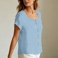 thumbnail image 6 of cocolona Summer Womens Linen Square Neck Tops Button Down Short Sleeve Casual Shirts Trendy Solid Color Blouses, 6 of 7