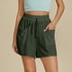 thumbnail image 3 of Pantalones Cortos de Piernas Anchas para Mujeres Lino de Color Sólido, Cintura Elástica Cómoda Longitud Regular, 3 of 8