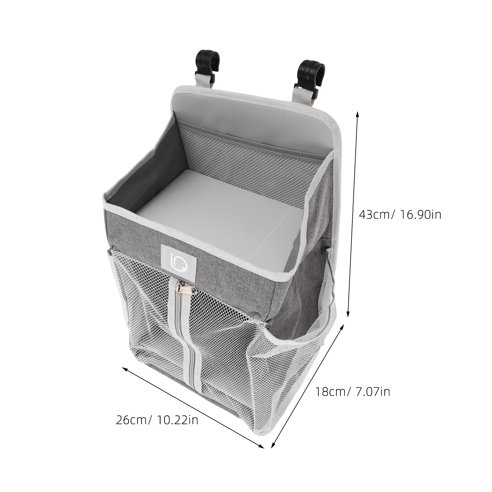 TEHAUX Baby Bedside Storage Bag Dark Grey Polyester Organizer for Nursery and Home, 1 Pack, Multi-Pocket Design