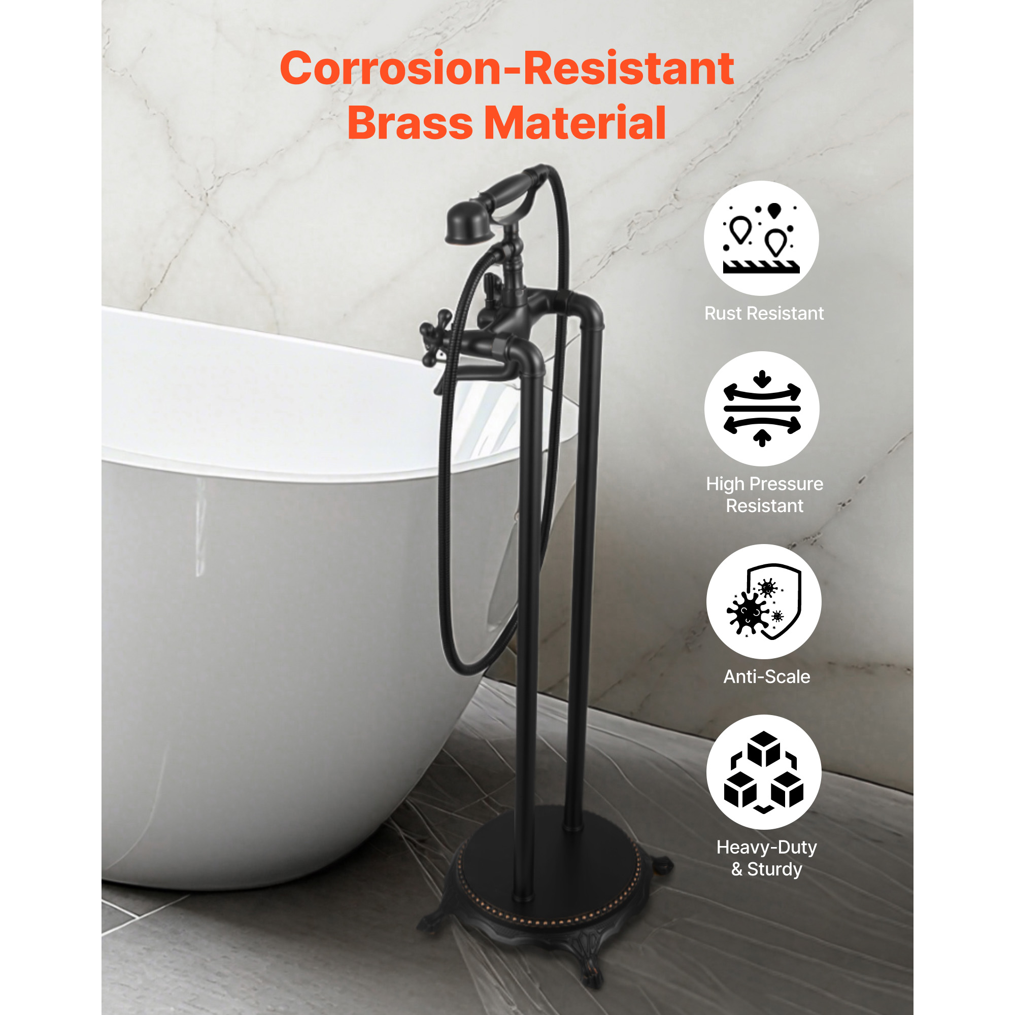 KFFKFF Freestanding Clawfoot Tub Faucet with Handheld Shower, Oil-Rubbed Bronze Finish, Vintage-Style Bathtub Filler with 360° Swivel Spout and 59-Inch Hose