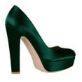 thumbnail image 4 of XYD Women Block Heels Satin Evening Pumps Round Toe Thick Platform Shoes for Events Weddings Size 7 Emerald Green, 4 of 4