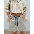 thumbnail image 5 of Women's Denim Drawstring Pockets High Rise Knee Length Pants Jorts Shorts for Casual Summer Light Blue S, 5 of 8