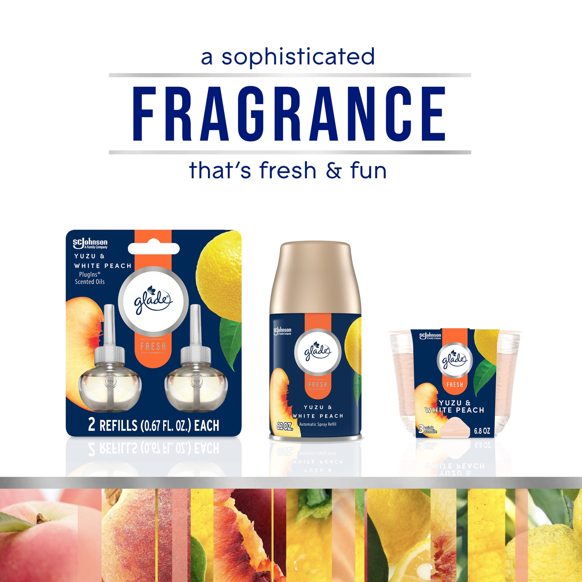 (3 pack) Glade PlugIns Scented Oil Refills, Air freshener, Yuzu Peach, Infused with Essential Oils, 0.67 oz, 2 Count