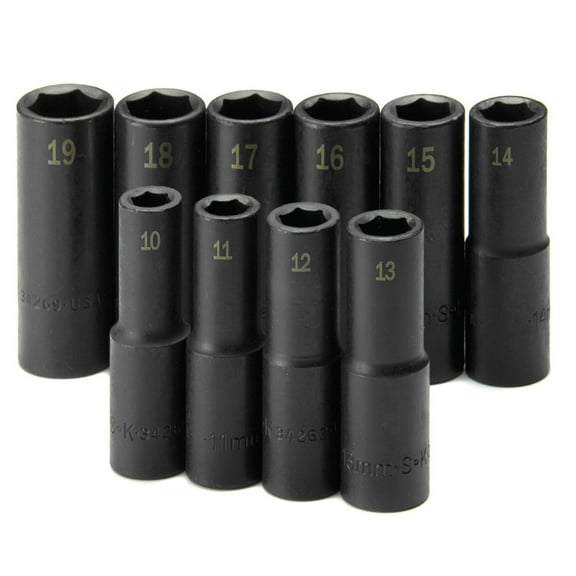 SK Hand Tool 4033 10-Piece 1/2 in. Drive 6-Point Deep Well Metric Impact Socket Set