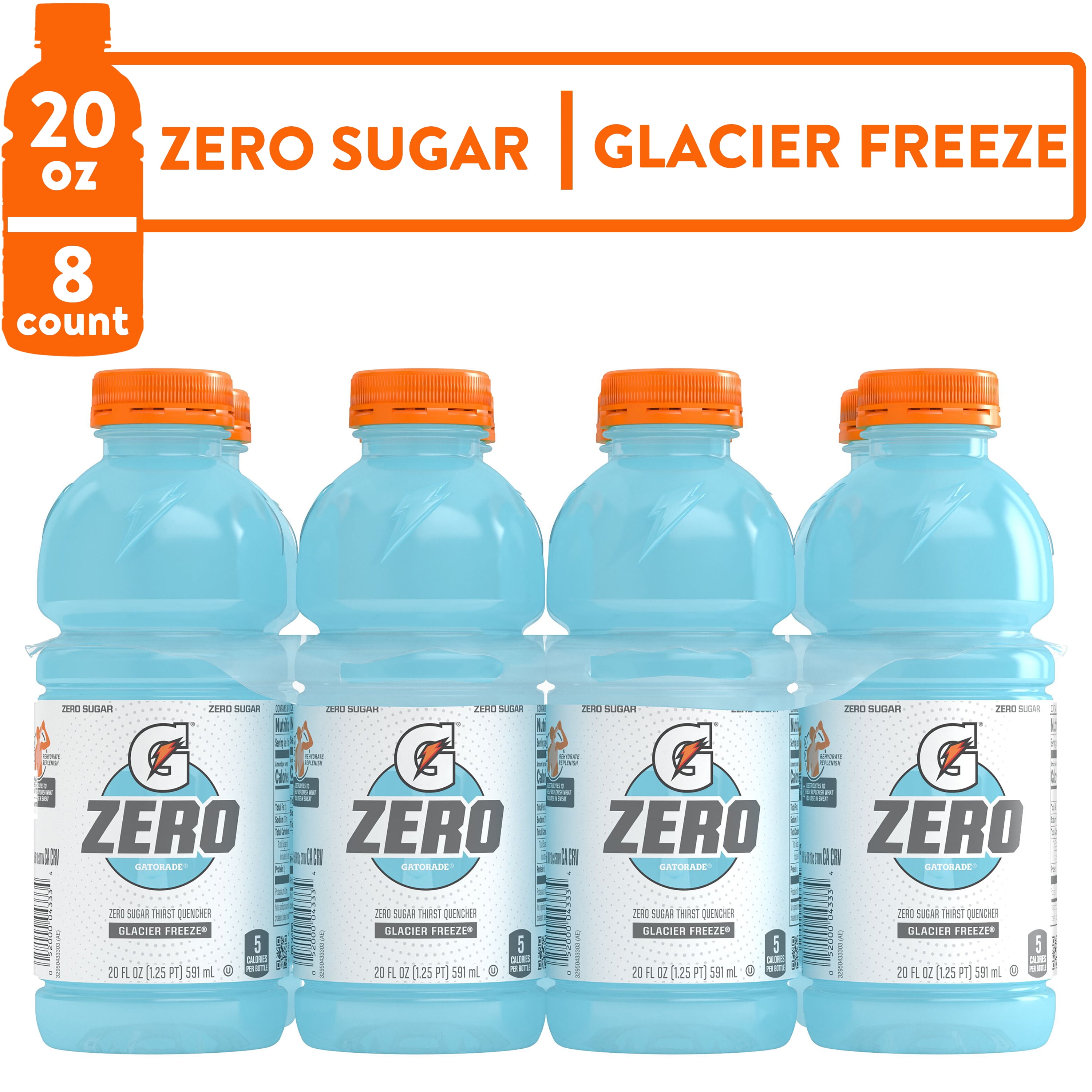Gatorade G Zero Sugar Glacier Freeze Thirst Quencher Sports Drink, 20 oz, 8 Pack Bottles