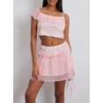 thumbnail image 4 of Women’s 2 Piece Summer Outfits Sleeveless Ruffle Trim Crop Cami Tops + Mini Skirt Set Clubwear, 4 of 10
