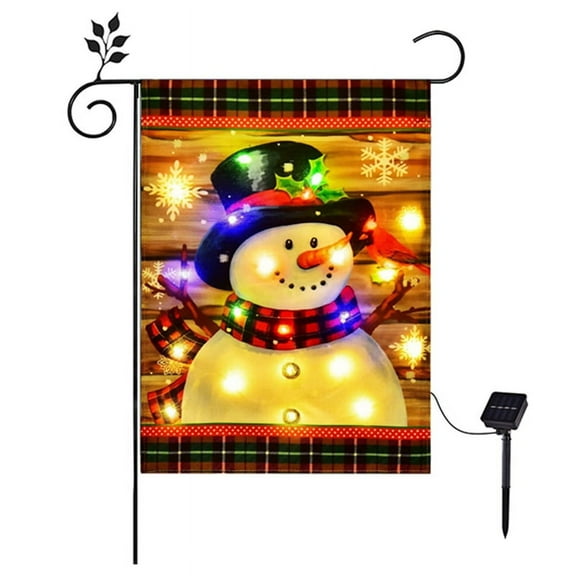 Lighted Winter Garden Flag for Outside, Led Garden Flag, Winter Garden Flags 12X18In Double Sided for Yard Garden Lawn,1 x garden flag 1 x Solar panel kit,As Shown