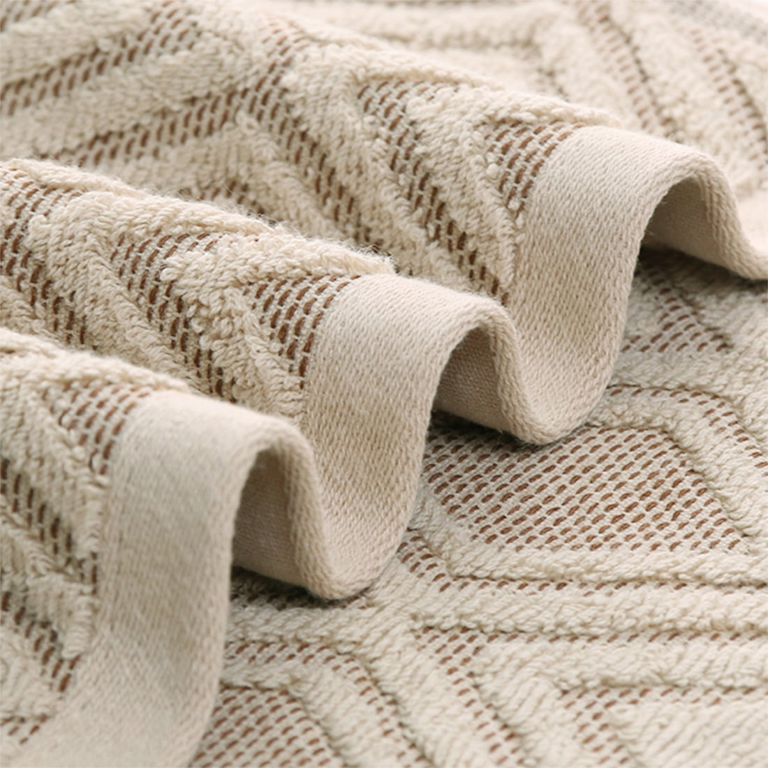 LQCrafK 100% Cotton Diamond Pattern Hand Towels for Bathroom Set of 4 (Beige Brown)