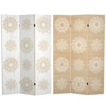 Oriental Furniture 6 ft. Tall Mandala on Birch Canvas Room Divider - 3 Panel