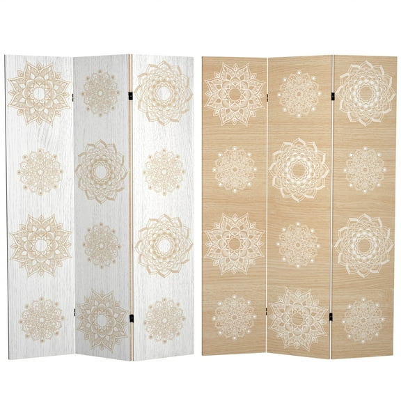 Oriental Furniture 6 ft. Tall Mandala on Birch Canvas Room Divider - 3 Panel