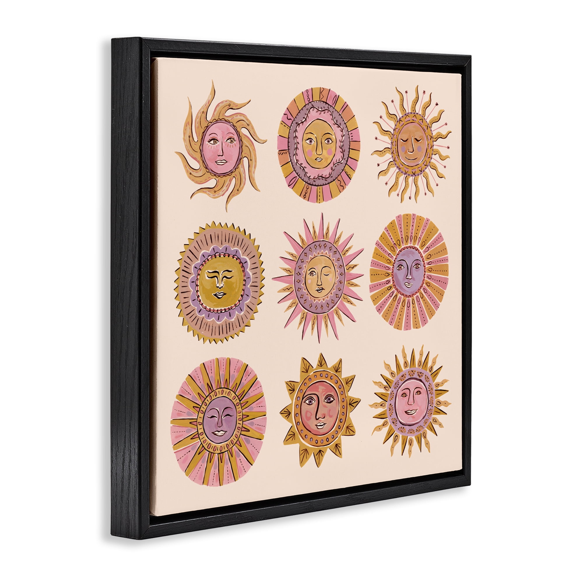 Stupell Industries Boho Solar Faces Black Framed Floater Canvas Wall Art, design by Two If By Sea Studios