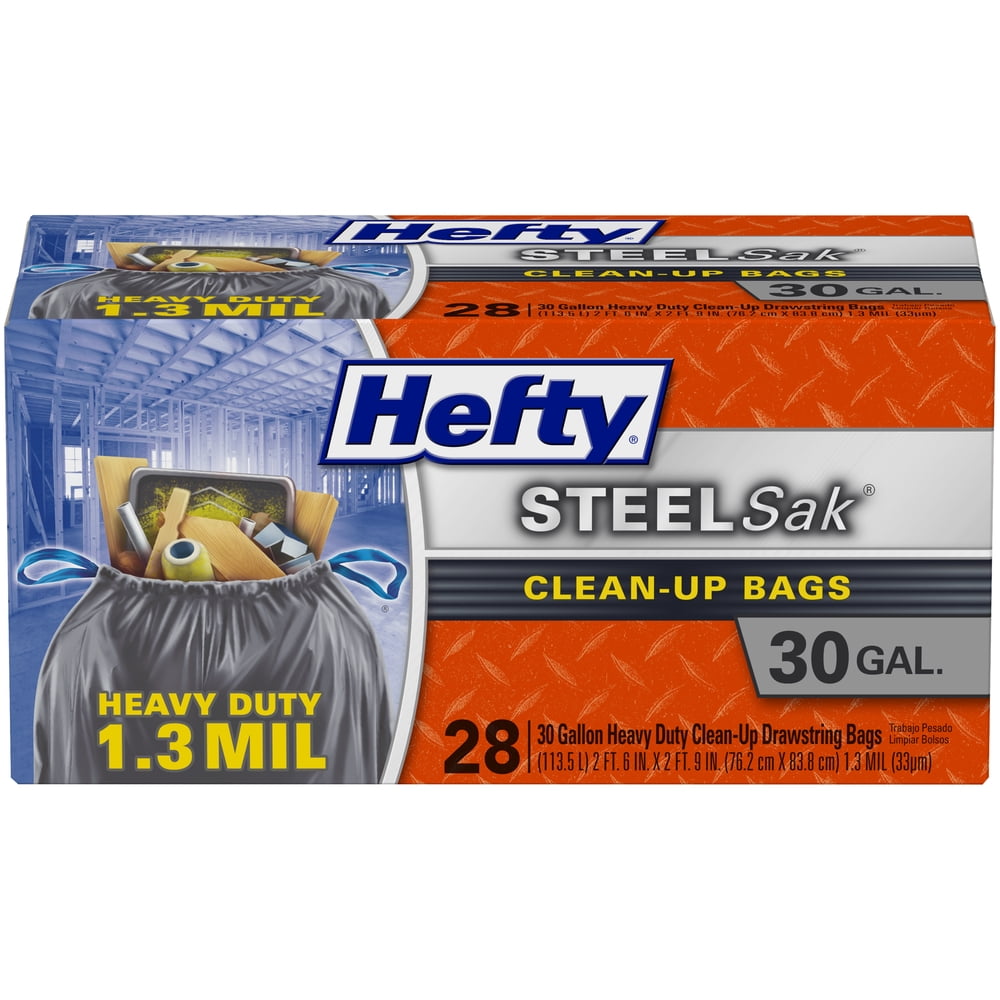 Hefty® SteelSak® CleanUp Black Trash Bags, 30 Gallon, 28 Bags