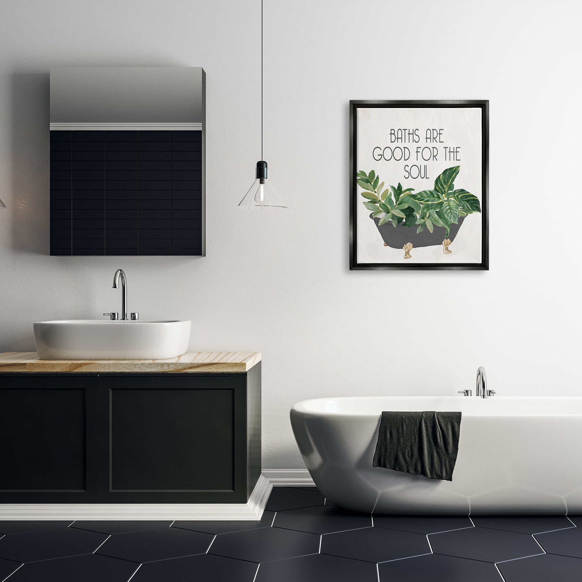 Stupell Industries Botanical Bath Phrase Typography Painting Black Floater Framed Art Print Wall Art, 25 x 31