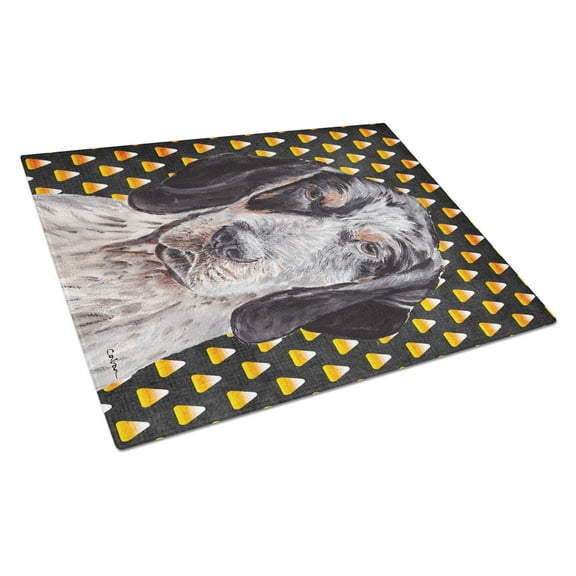 Caroline's Treasures Blue Tick Coonhound Candy Corn Halloween Glass Cutting Board Large Size