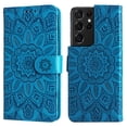 thumbnail image 3 of Cutyskin Case for Samsung S21 Ultra, Wallet Case,PU Leather Flip,Kickstand,Double Magnetic Clasp,Embossed Mandala Flower Lanyard Protective PU Leather Cover for Samsung Galaxy S21 Ultra, Blue, 3 of 12