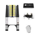 thumbnail image 1 of BOWEITI 15.5 FT Telescoping Aluminum Extension Ladder with 2 Triangle Stabilizers and Tool Tray, Heavy Duty 330lbs Max Capacity, Multi-Purpose Collapsible Ladder for RV or Outdoor Work, 1 of 9