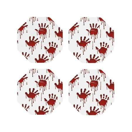 

Fuzoiu Bloody Hand 1 Print Leather Coasters Set Drink Coasters Set of 4 for Tabletop Protection Durable PVC Coasters Home Décor and Housewarming Gift-Octagon