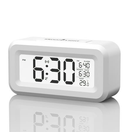 DAYBETTER Square Digital Alarm Clock, Battery Operated Clock Mini , Bedside Clock with Night Light, Large Display, Snooze, Temperature, for Living Room, Bedroom, Office