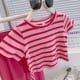 thumbnail image 4 of Minnieouse Niños patrón de rayas camiseta pantalones conjunto jogging ejercicio senderismo deportes poliéster elástico niñas tops pantalones conjuntos de ropa 160cm, 4 of 6