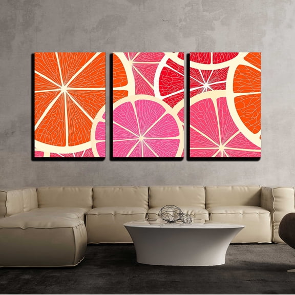 wall26 - 3 Piece Canvas Wall Art - Grapefruit Seamless Background - Modern Home Art Stretched and Framed Ready to Hang - 16"x24"x3 Panels