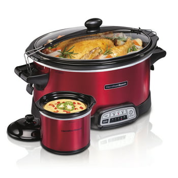 Hamilton Beach 7 Quart Stay or Go Programmable Slow Cooker with Party Dipper, Red, Model 33478F