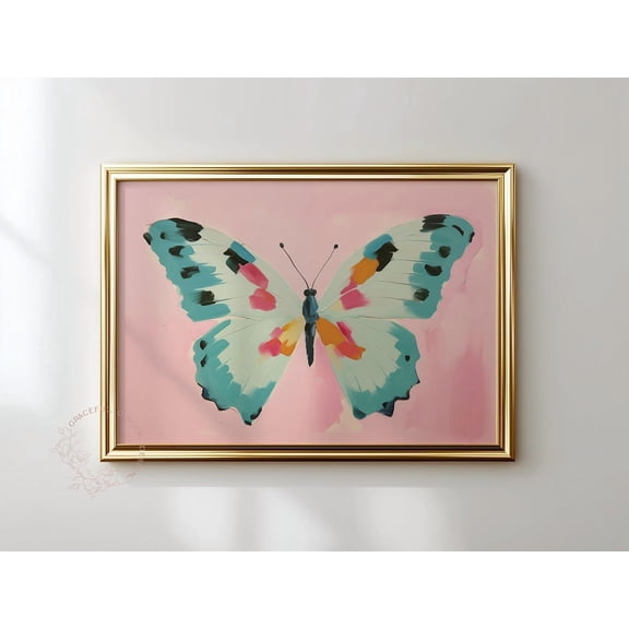 Pastel Butterfly Nursery Print, Pink & Teal Girl'S Room Decor Home Decor UNFRAMED Poster, Wall Art for Decor, Present, 8x12