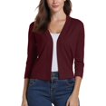 thumbnail image 5 of Essential Open Front Cropped Cardigan for Women, Soft Knit 3/4 Sleeve Bolero Shrug - Lightweight Solid Color Layering Top for Office Work Casual Spring Summer Wine L, 5 of 7