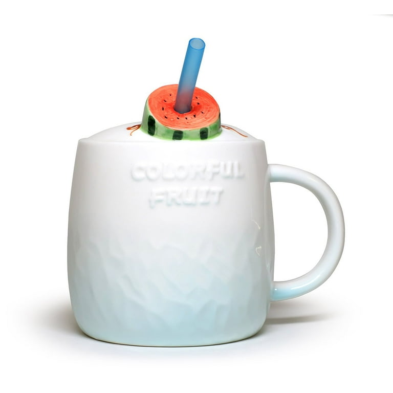 New Cute Fruit Ceramic Mug With Straw