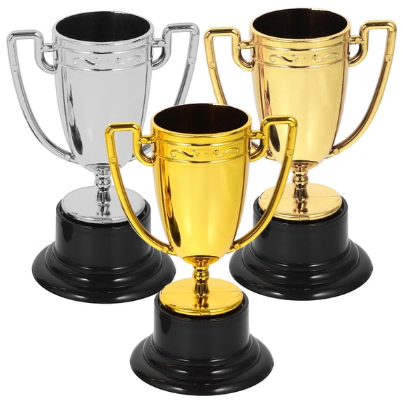 IBASETOY 3Pcs Plastic Small Trophy Ornaments for Stage Performance and Party Decoration Assorted Colors