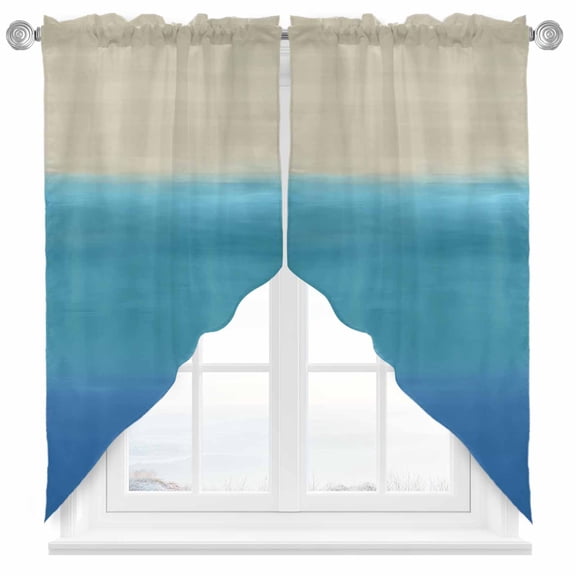 Gradient Blue Swag Kitchen Curtain Valances, Abstract Blue Green Gradient Water Ripples Rod Pocket Curtains Window Treatment Decor Valances for Bedroom Bathroom, 2 Panels 36 x 63 Inch