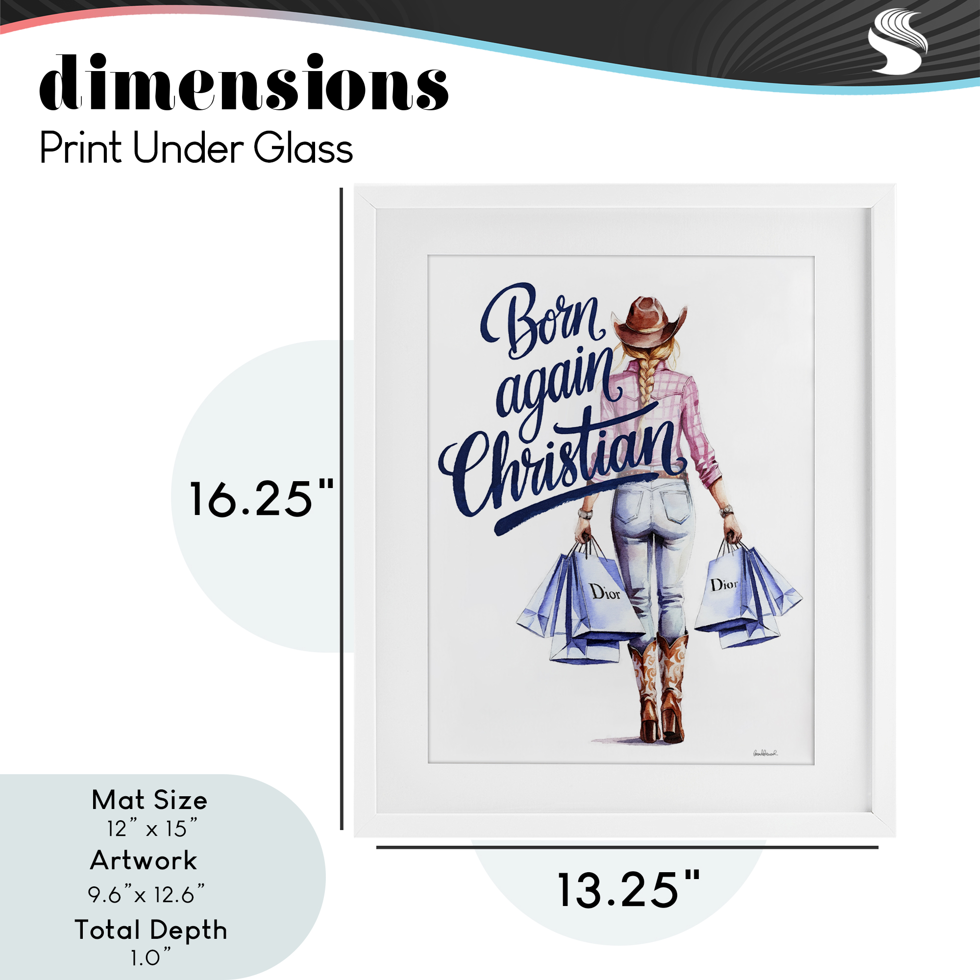 Born Again Christian Cowgirl White Framed Print Under Glass, design by Amanda Greenwood