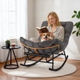 thumbnail image 3 of Papasan Rocking Chair with Foot Rest, Papasan Chair with Thick Removable Cushion and Metal Frame, Lounge Chairs and PE Rattan Rocker for Patio, Garden, Lawn, Living Room, 3 of 8