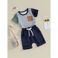 thumbnail image 3 of Shunvnny Baby Boy Summer Outfits 0-3T Toddler Short Sleeve Stripes Print T-Shirt + Pocket Shorts Set Toddler Clothes, 3 of 9