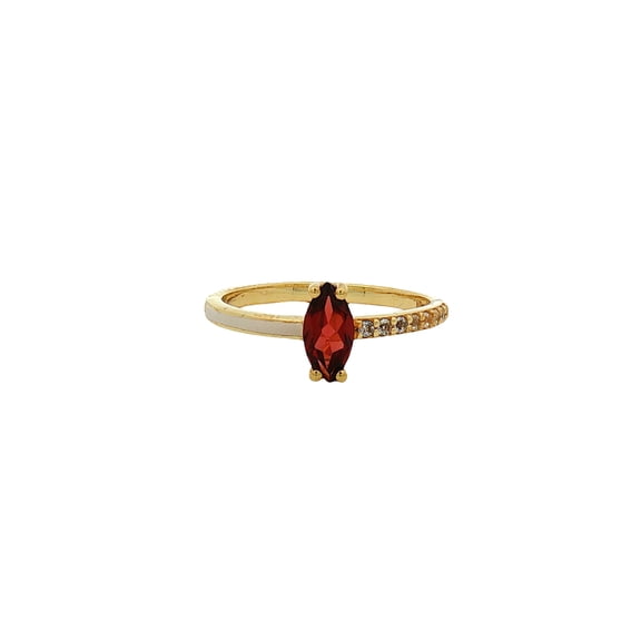 Garnet and White Topaz Silver Ring – Elegant Marquise Gemstone Ring with Sparkling Accents