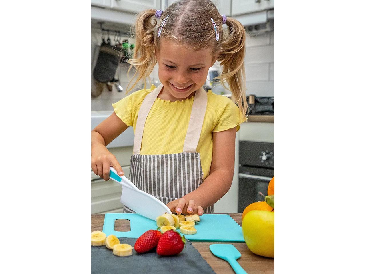 Tovla Jr. Knives for Kids 3-Piece Nylon Kitchen Baking Knife Set: Children's Cooking Knives in 3 Sizes & Colors - Firm Grip, Serrated Edges, BPA-Free Kids' Knives - Multi Green Multi-Pink