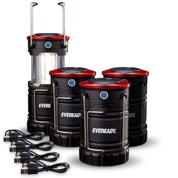 Linterna de camping Eveready LED recargable, paquete de 4 unidades, color negro