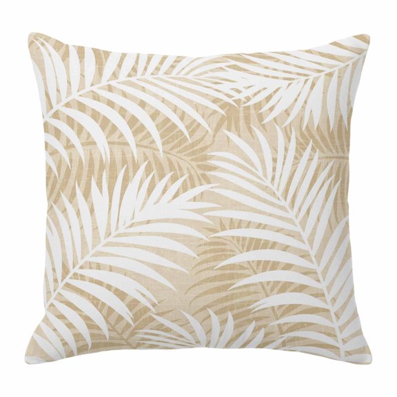 Throw Pillow Covers, Beige Palm Leaf Decorative Throw Pillow Covers 18x18 Inch, Summer Coastal Botanical Tropical Square Linen Pillow Cases for Couch/Living Room/Sofa