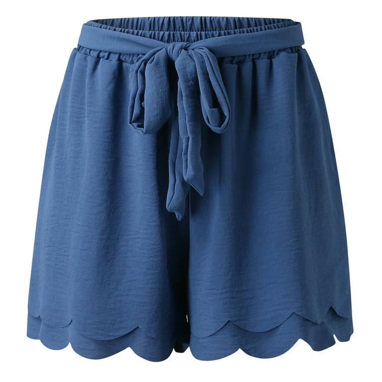 Aayomet Womens Shorts for Summer Sport Elastic Pocket Pants Pant Shorts  Women Yoga Waist Training Slim Solid Pants,Navy XXL 